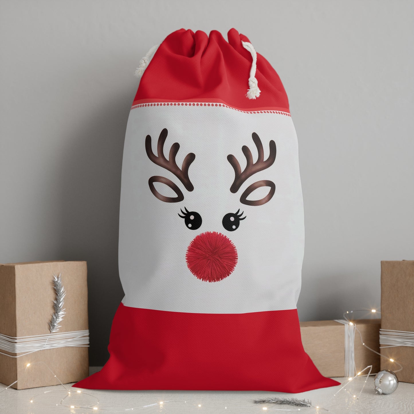 Festive Novelty Christmas Sack with Reindeer Print | Unique Gift