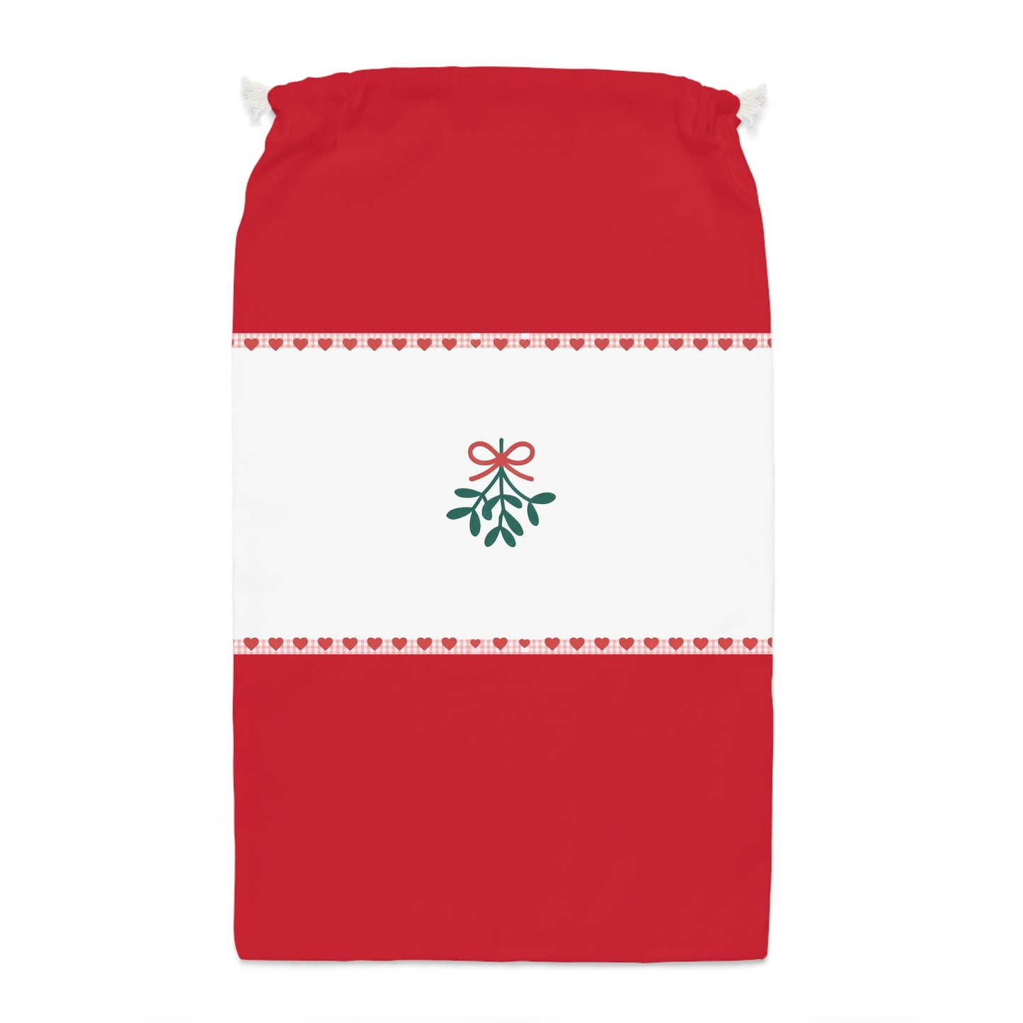 Chic Red Christmas Sack Featuring Mistletoe – Stylish Holiday Decor