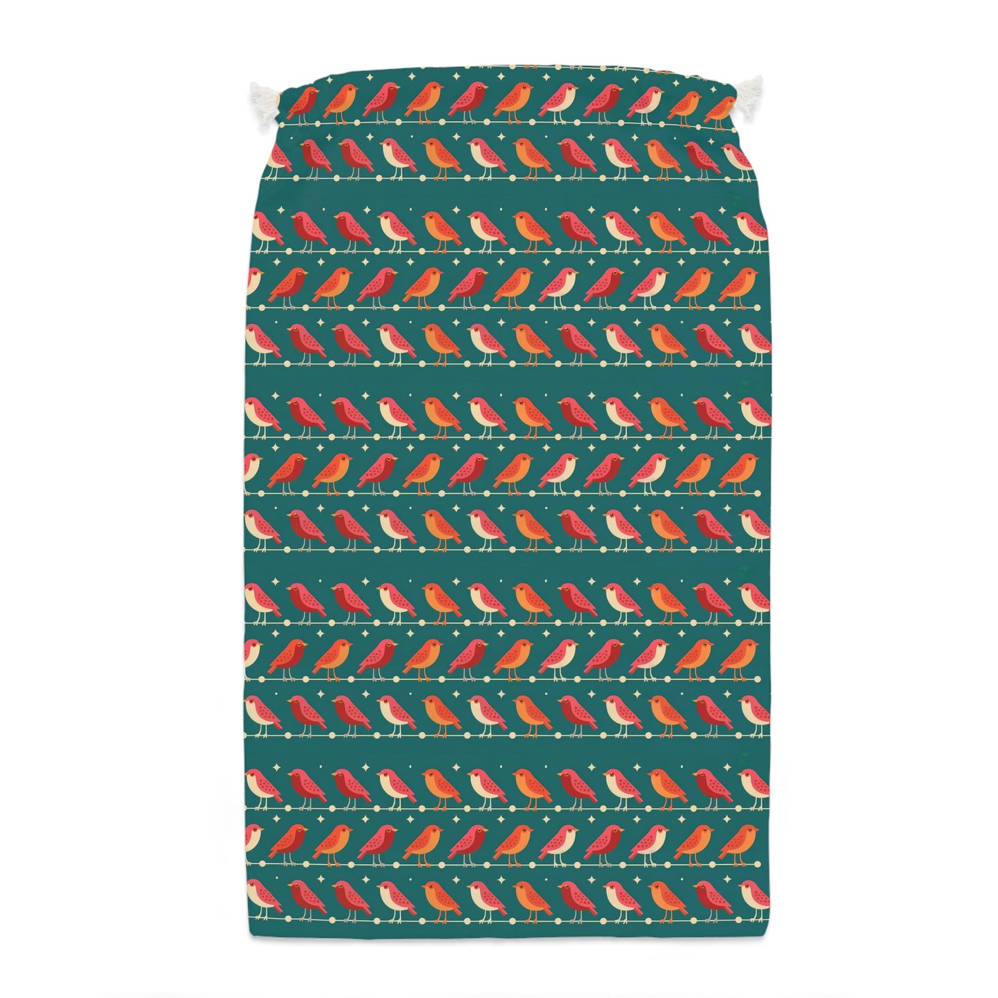 Elegant Green Santa Sack with Luxury Christmas Robin Print