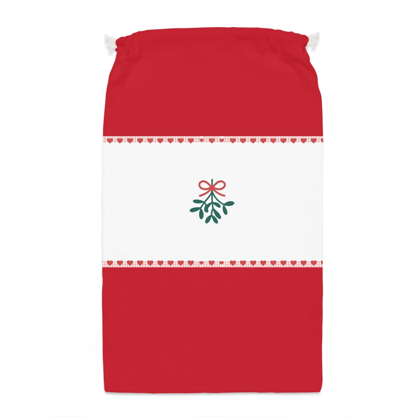 Chic Red Christmas Sack Featuring Mistletoe – Stylish Holiday Decor