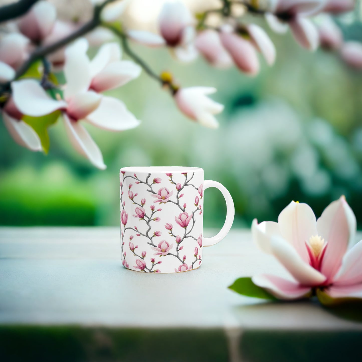 Chic Pink Magnolia Ceramic Mug - Elegant Floral Coffee Cup