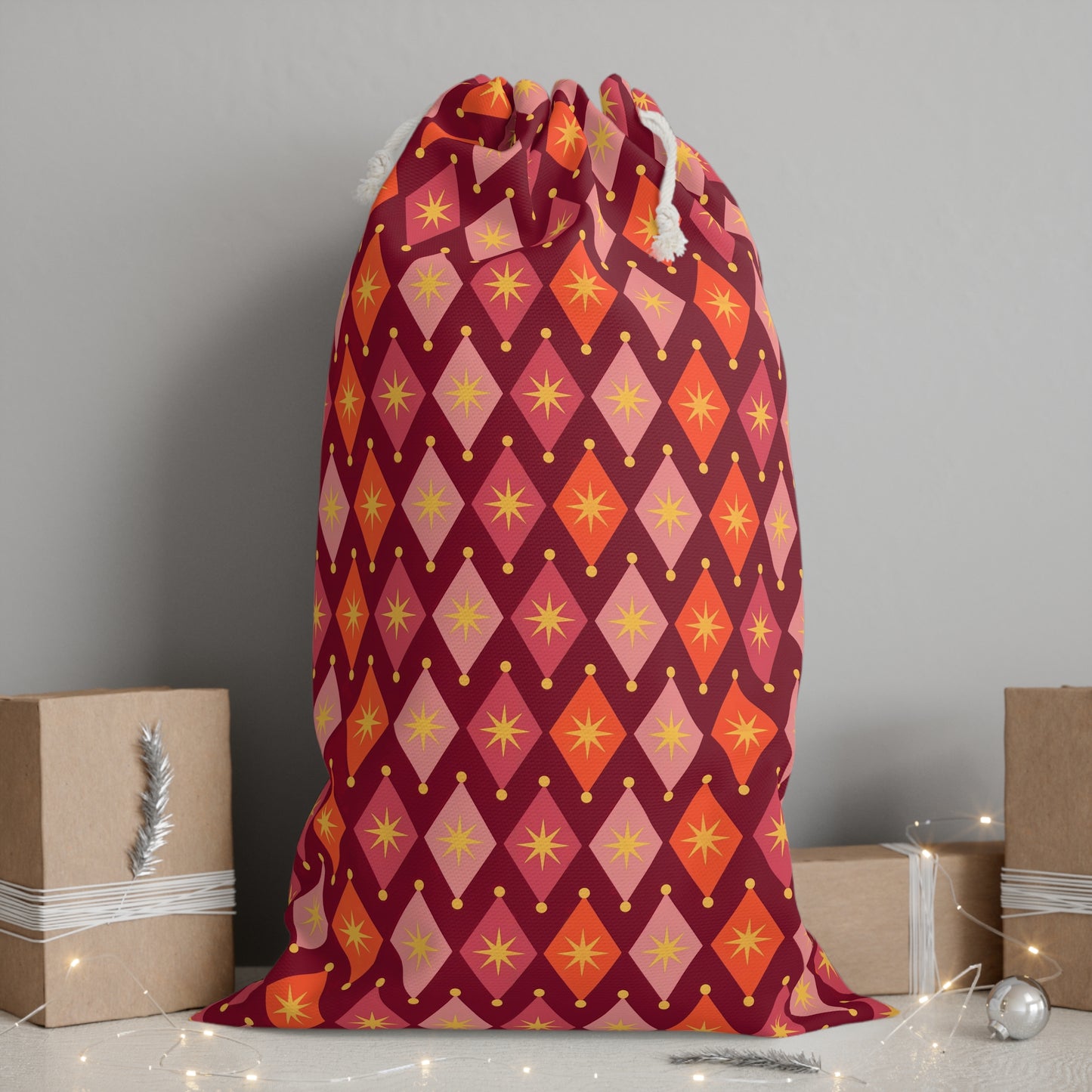 Luxury Christmas Harlequin Design Sack | Elegant Holiday Gift Bag