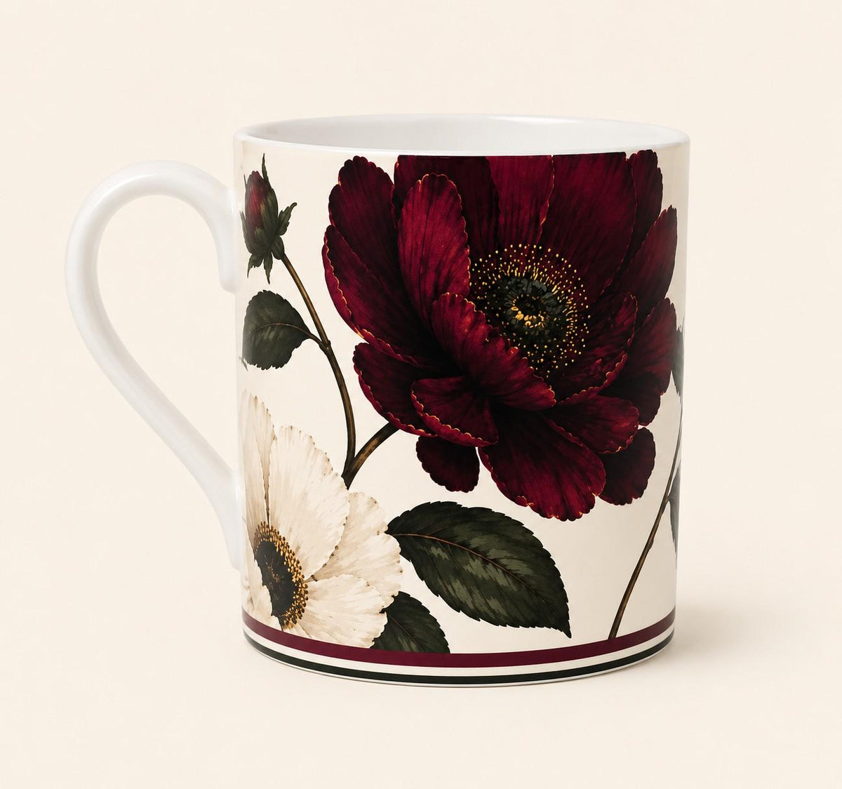 Burgundy Peony Fine Bone China Mug