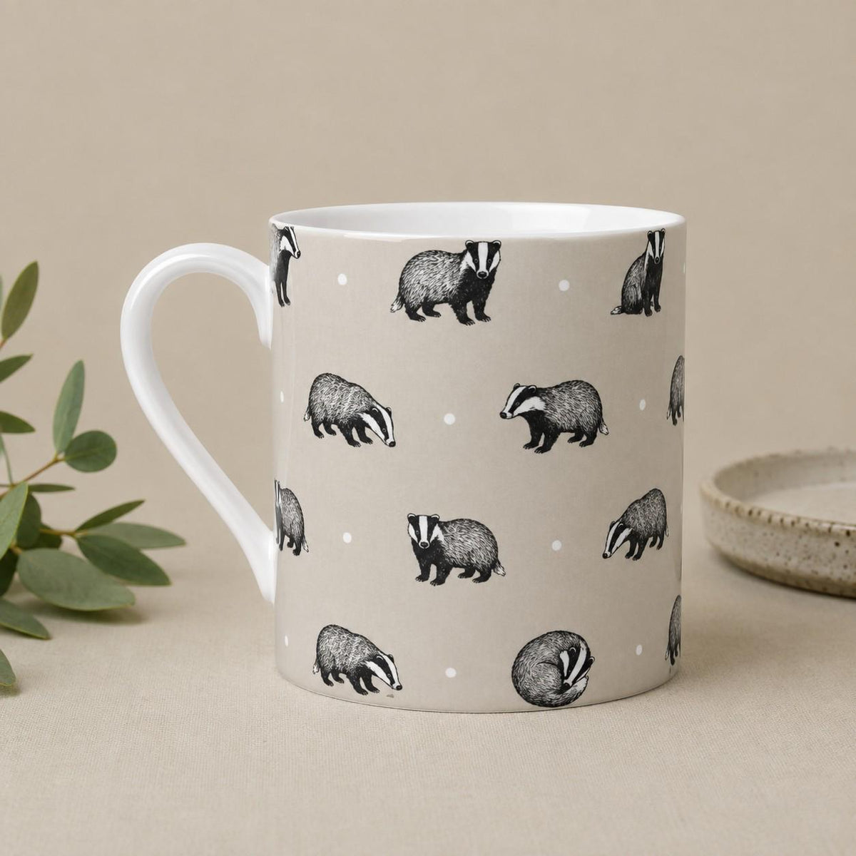 Woodland Badger Fine Bone China Mug