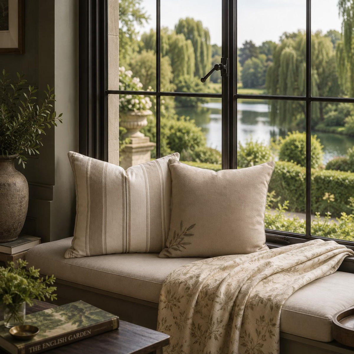 The Signature Willow Stripe Cushion – Mushroom