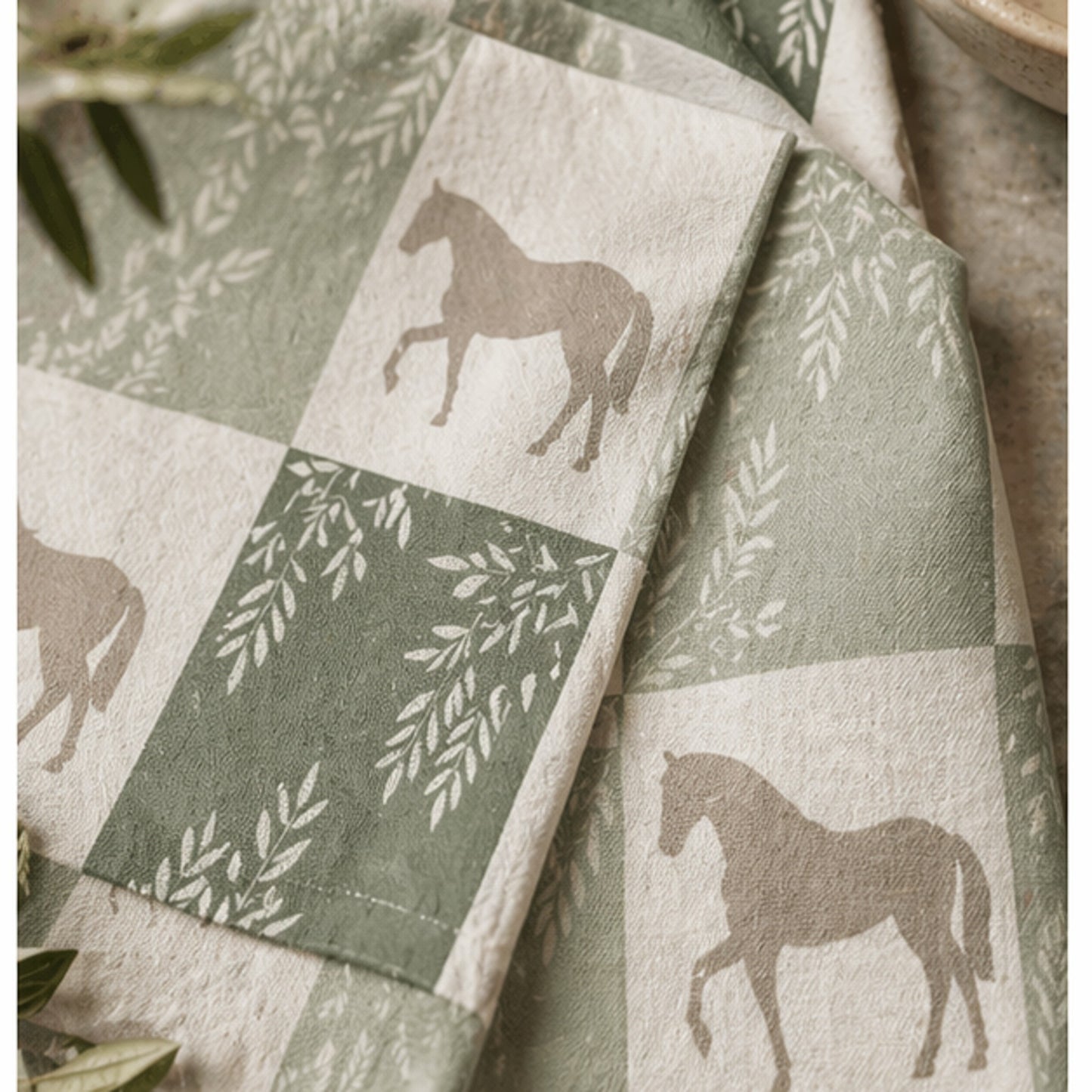 Equestrian Willow Tea Towel – Sage Green