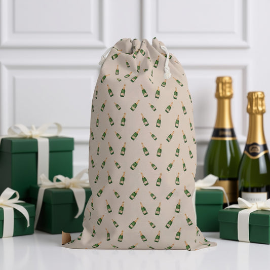 Festive Champagne Christmas Sack - Holiday Gift Bag for Bubbly Lovers