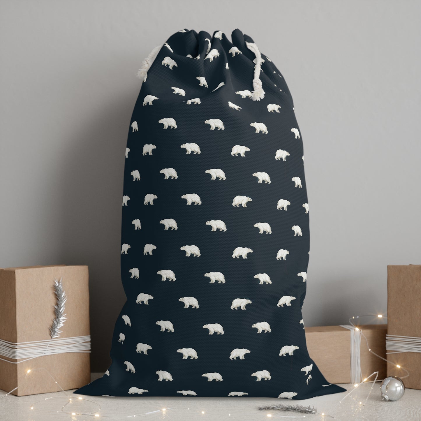 Navy Christmas Sack with Cute Polar Bear Design