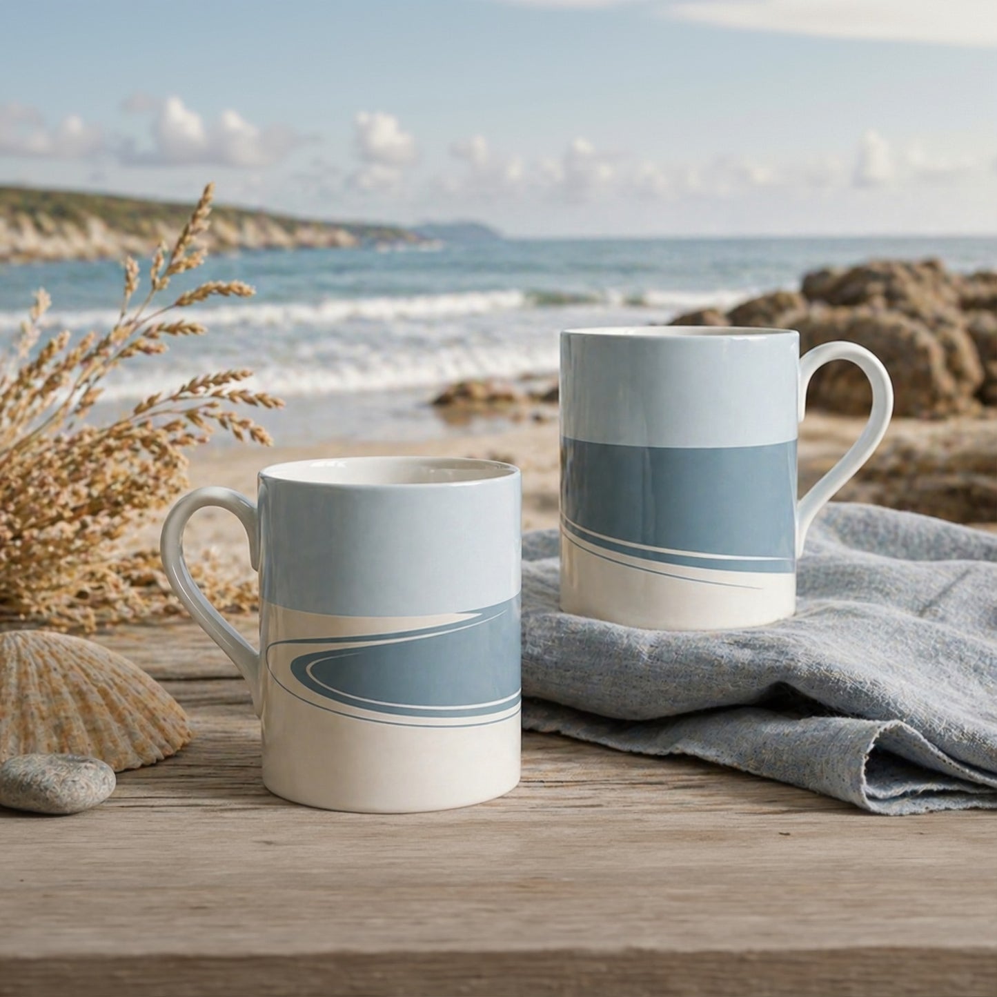 Shoreline Bone China Mug – Coastal Calm Minimal Design