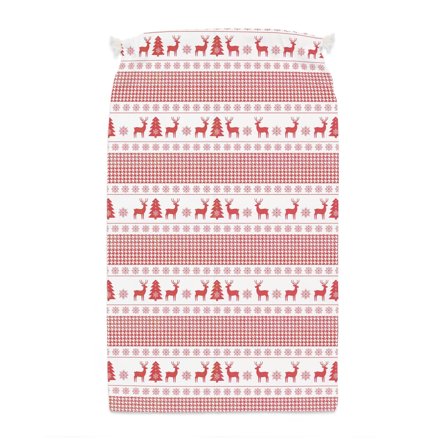 Red & White Nordic Reindeer Christmas Sack - Festive Holiday Gift Bag