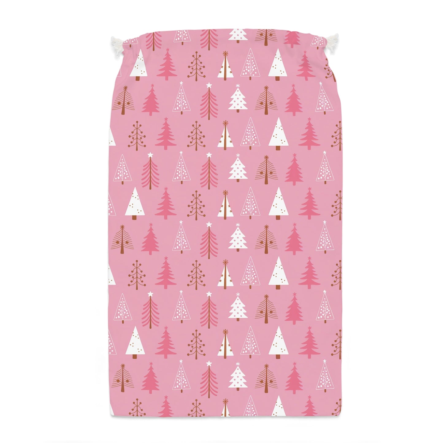 Pink Christmas Sack with Adorable Christmas Tree Designs