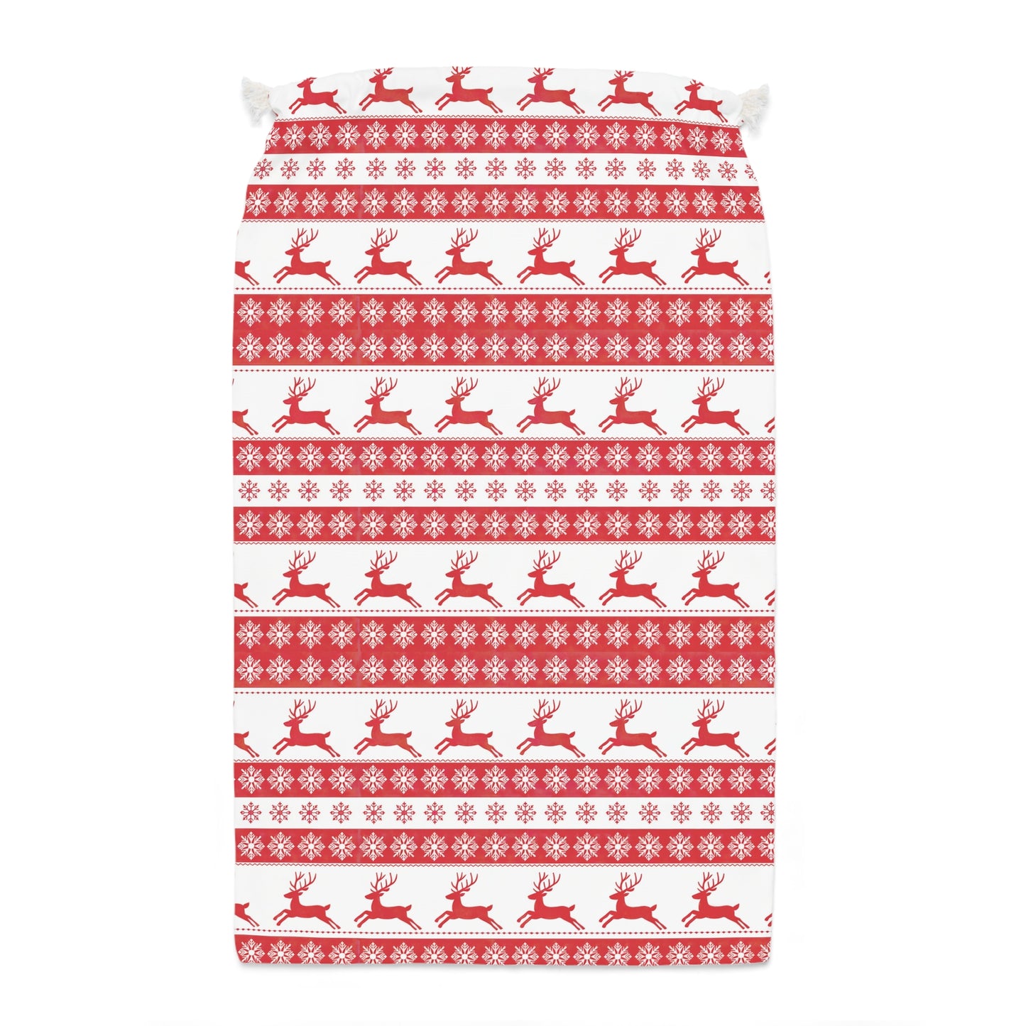 Reindeer & Snowflakes Christmas Sack - Red and White Nordic Design