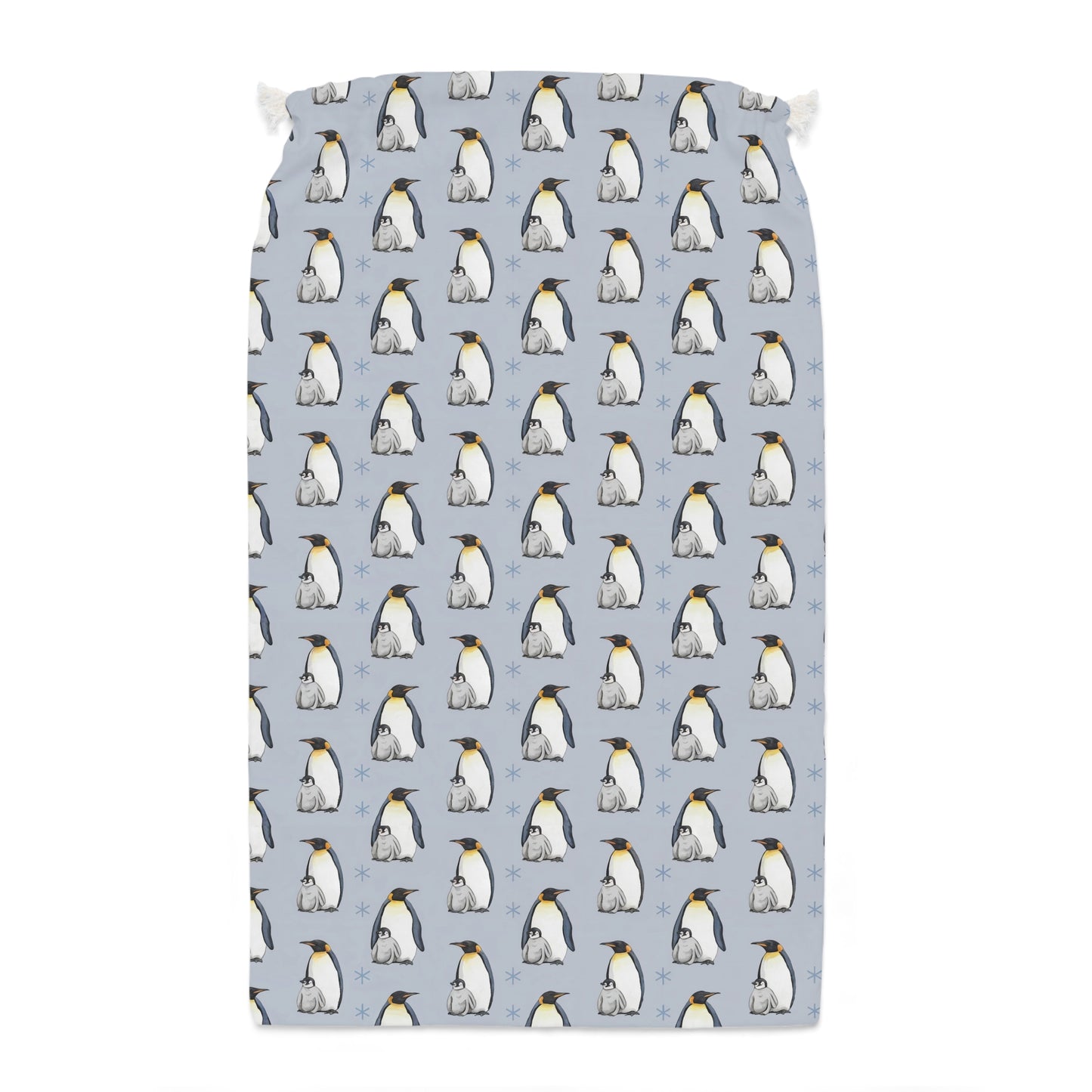 Light Blue Santa Sack with Adorable Penguin Design for Christmas