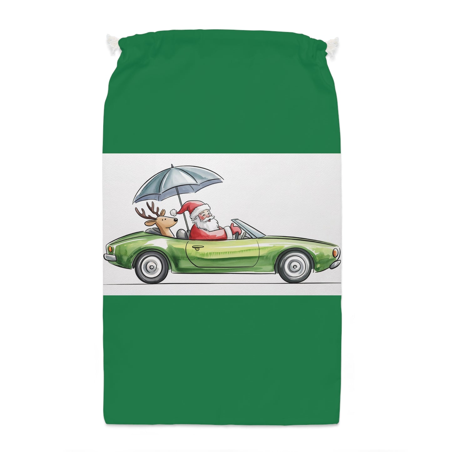 Retro Santa Car Christmas Sack with Rudolf - Vintage Holiday Design