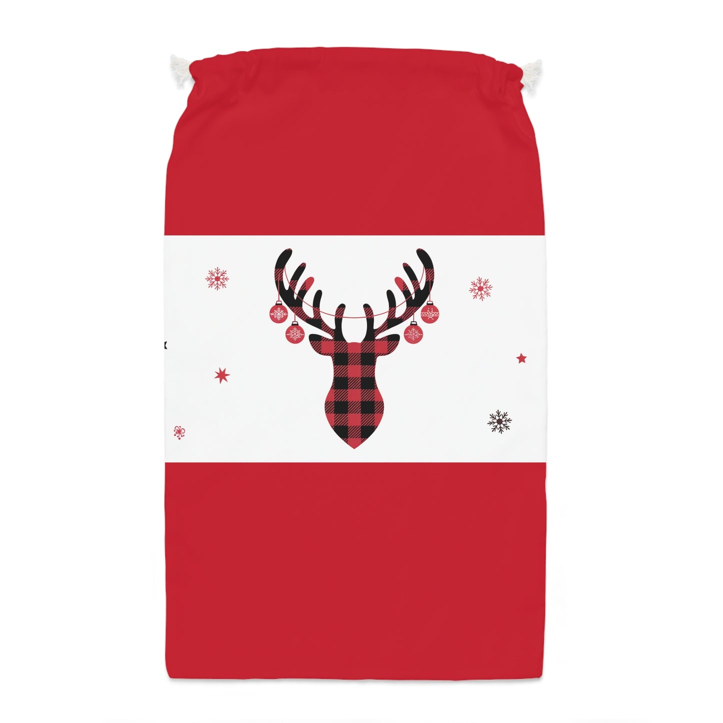 Chic Red and Black Gingham Reindeer Christmas Sack