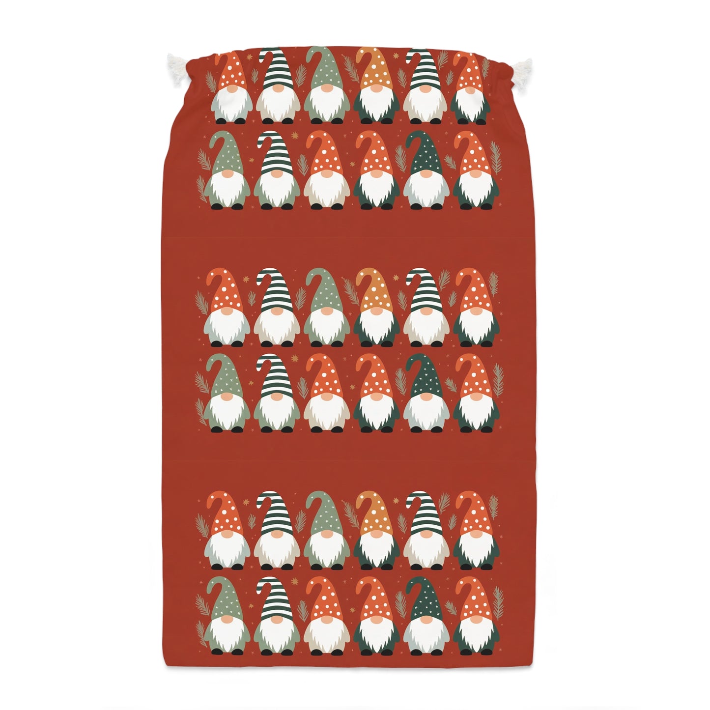 Red Christmas Sack with Adorable Christmas Gnomes