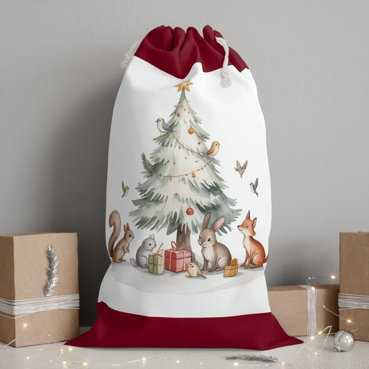 Whimsical Woodland Animals Christmas Sack - Cute Holiday Gift Bag
