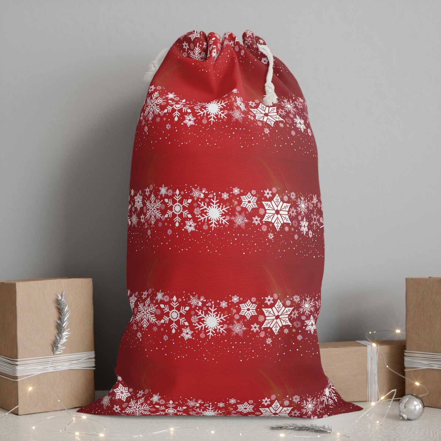 Decorative Red Snowflake Christmas Sack | Unique Holiday Decor Item