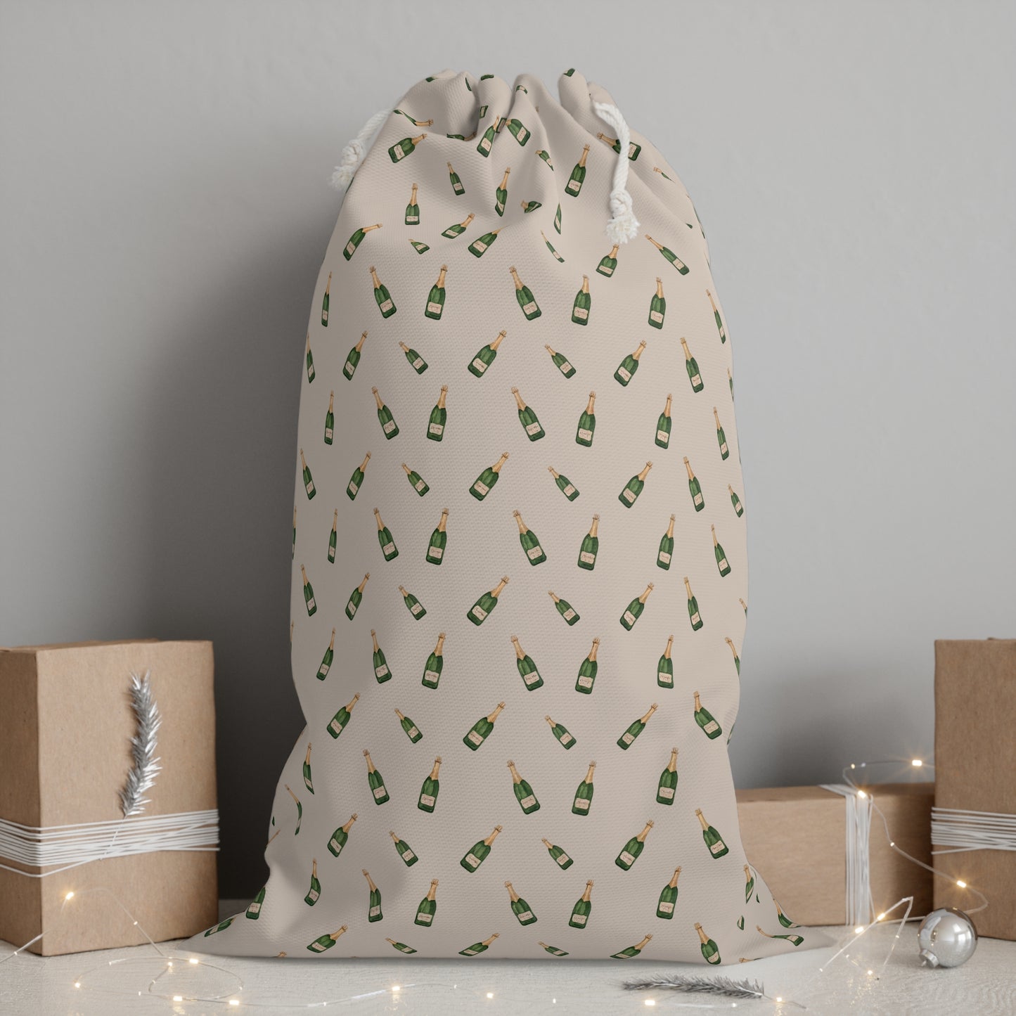 Festive Champagne Christmas Sack - Holiday Gift Bag for Bubbly Lovers
