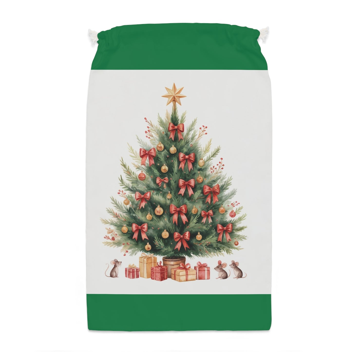Christmas Sack with Tree & Red Ribbon Design - Perfect Christmas Bag