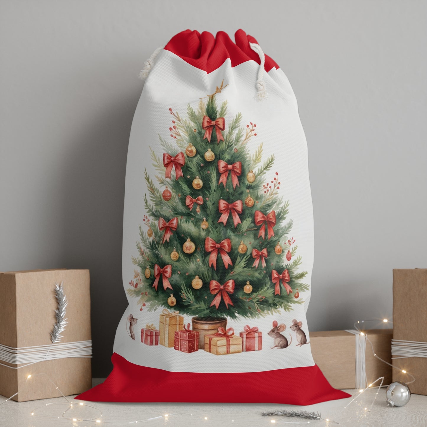 Woodland Animals Christmas Sack with Festive Tree - Perfect Holiday Gift