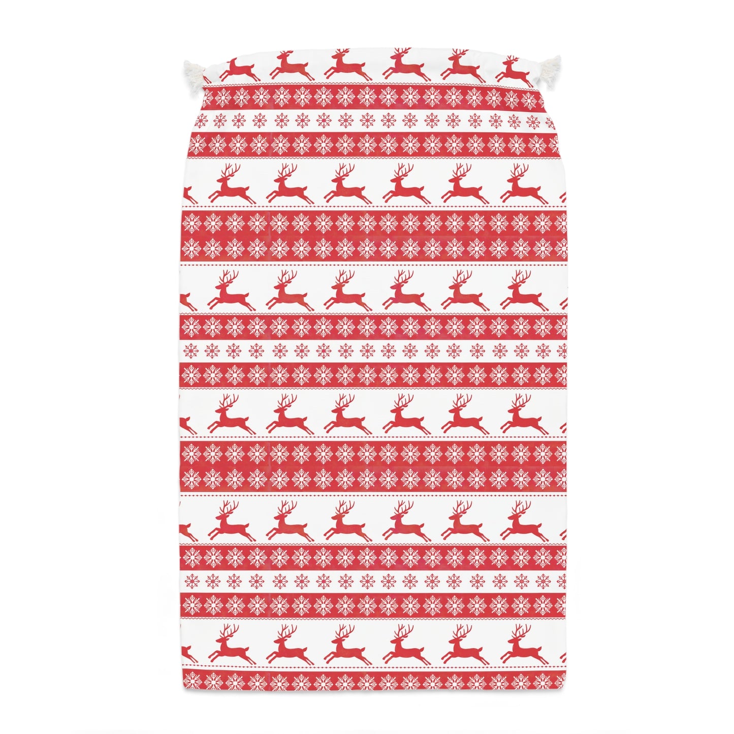 Reindeer & Snowflakes Christmas Sack - Red and White Nordic Design