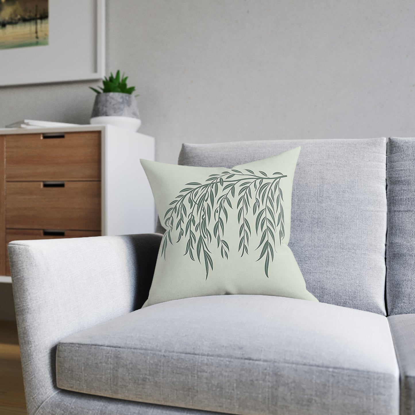 Sage Green Willow Cushion – Minimal Botanical Cushion