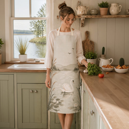 Riverbank Premium Kitchen Apron – Serene Swan & River Scene
