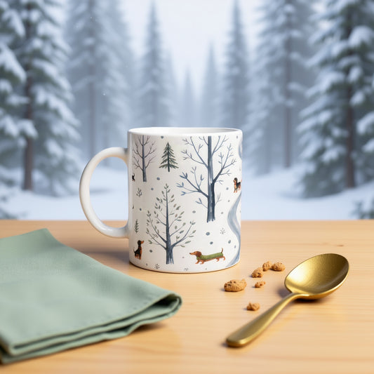 Whimsical Christmas Snow Dogs Mug - Ceramic Coffee Cup