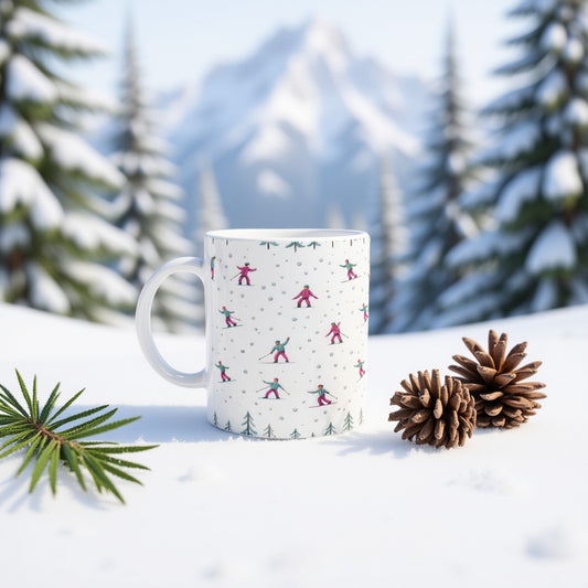 Festive Ski Theme Ceramic Mug - Unique Winter Gift for Skiers
