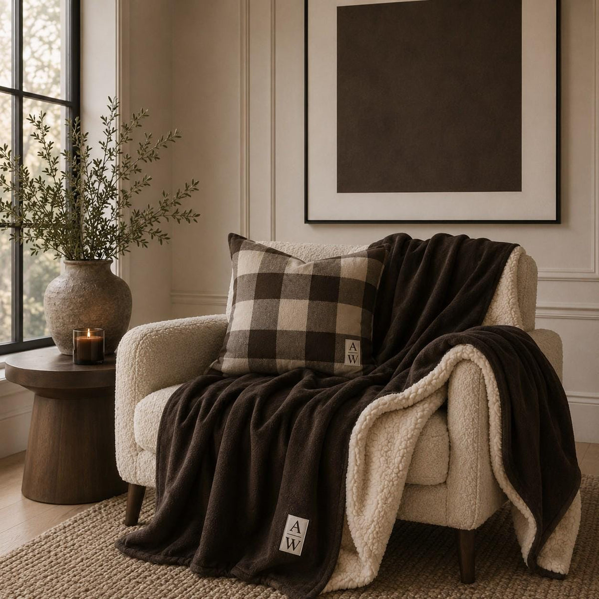 The Heritage Monogram Sherpa Throw – Espresso