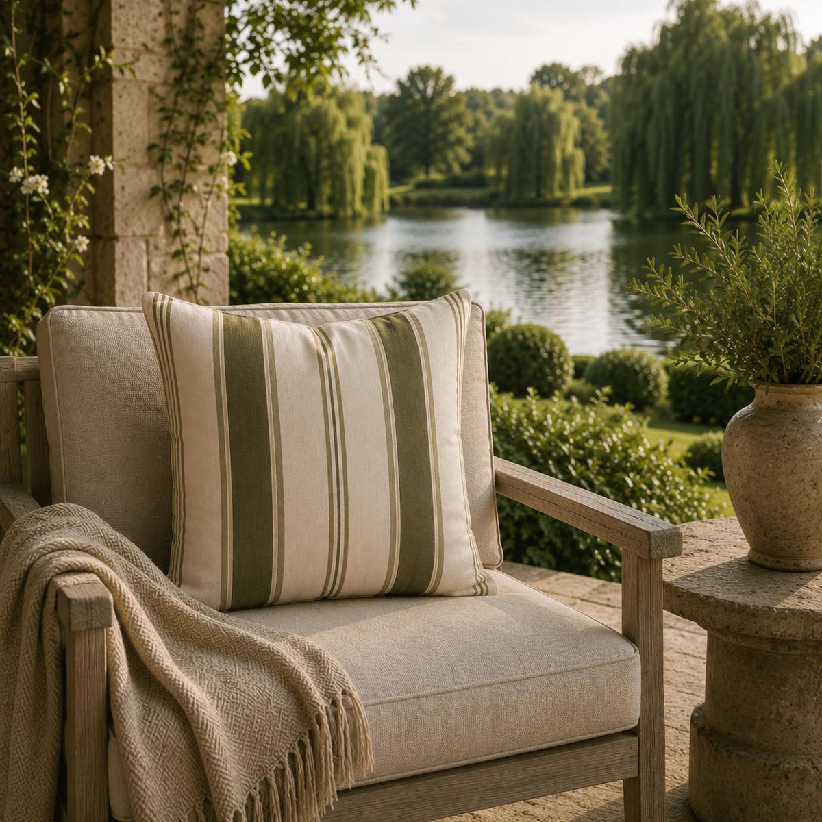 The Signature Willow Stripe Cushion Sage