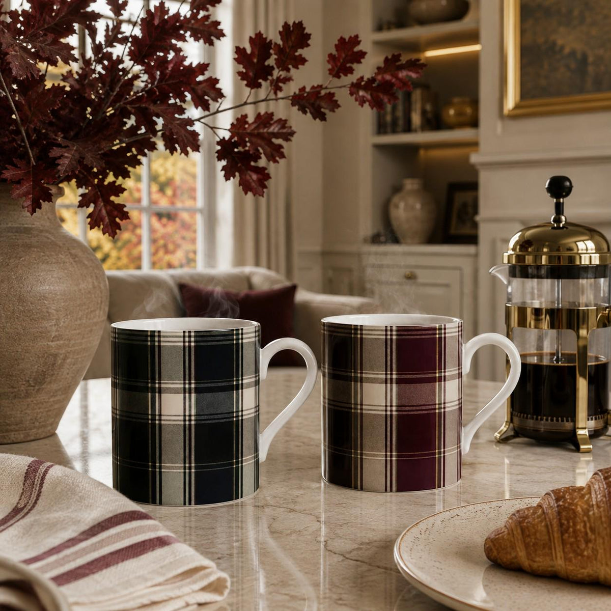 The Navy Country Check Fine Bone China Mug