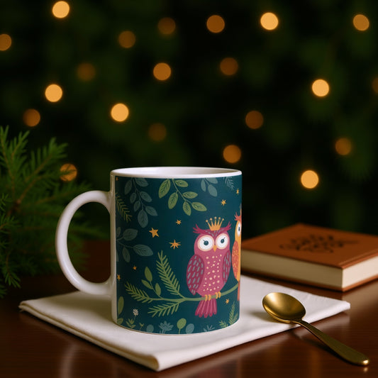 Whimsical Festive Owls Ceramic Mug