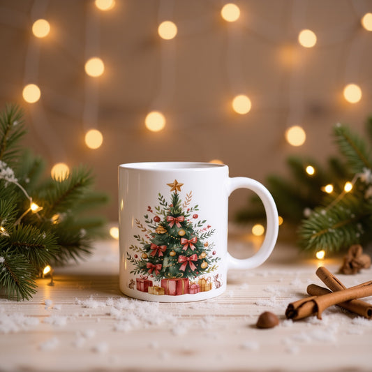 Unique Ceramic Mug with Christmas Tree Design - Winter Coffee Cup