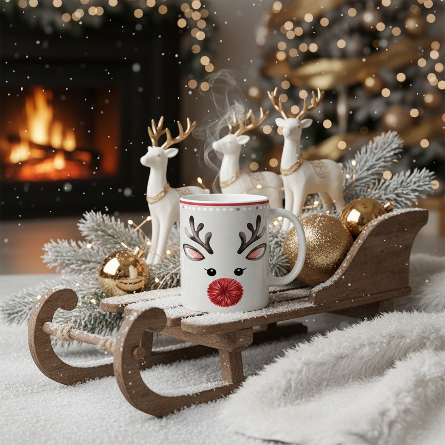 Christmas Reindeer Ceramic Mug - Unique Holiday Cup