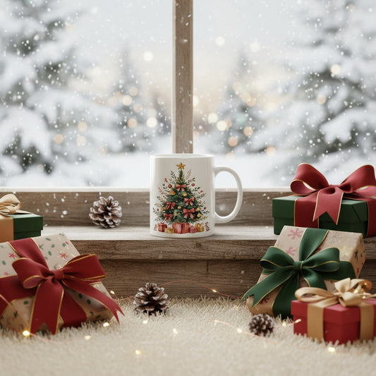 Unique Ceramic Mug with Christmas Tree Design - Winter Coffee Cup