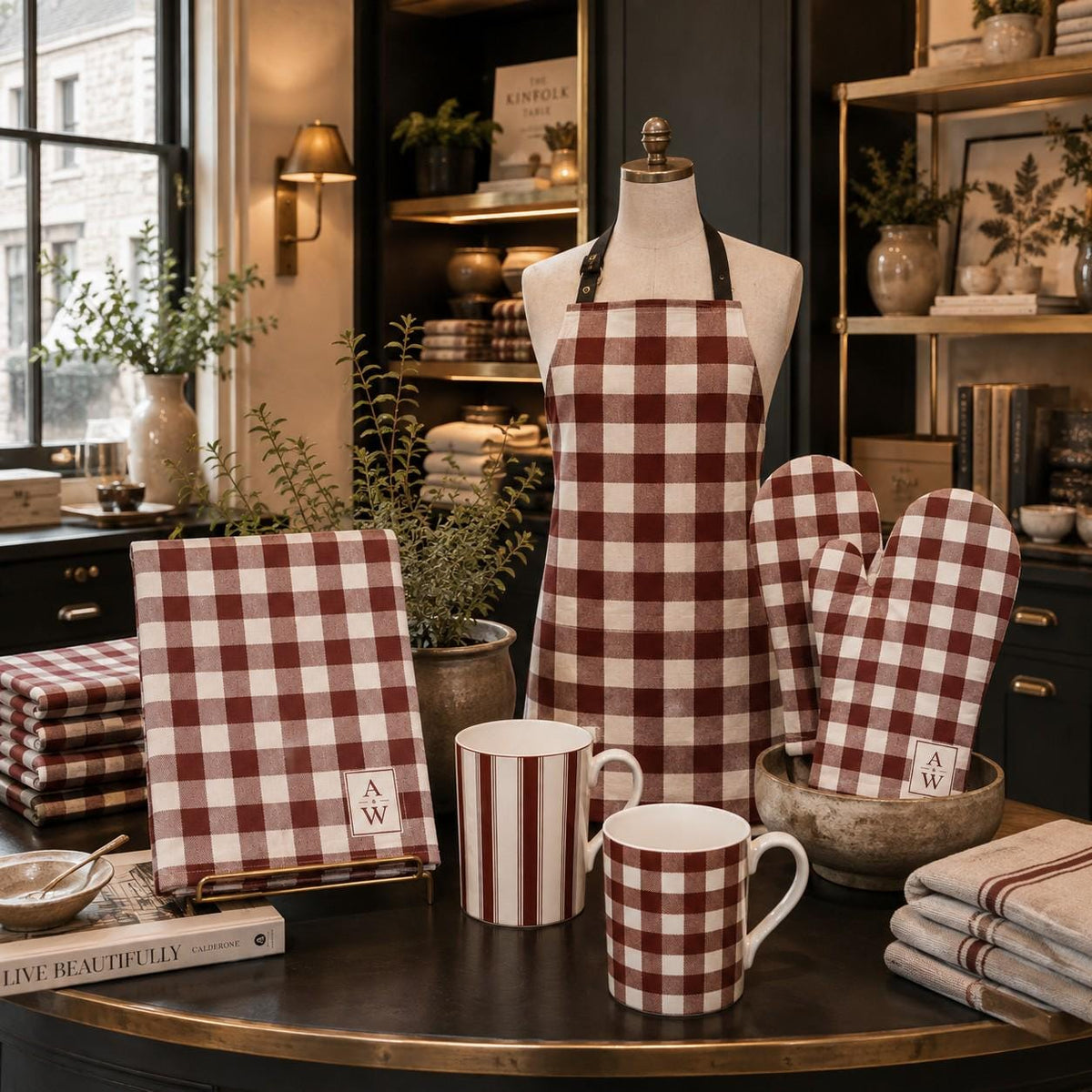 The Heritage Gingham Apron – Burgundy