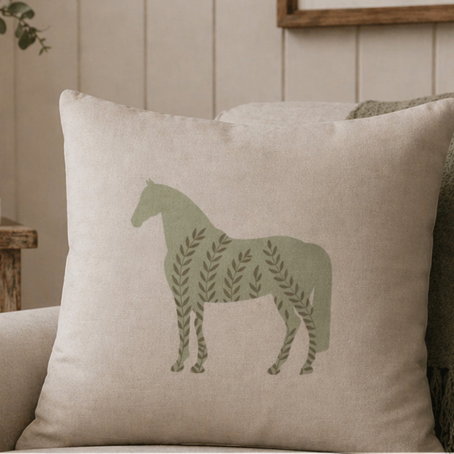Equestrian Willow Cushion – Sage & Taupe