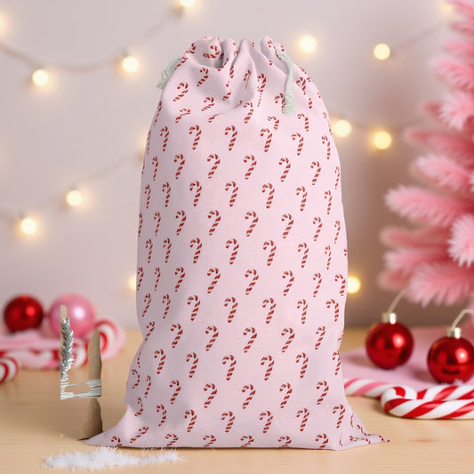 Pink Christmas Sack with Red & White Candy Cane Design