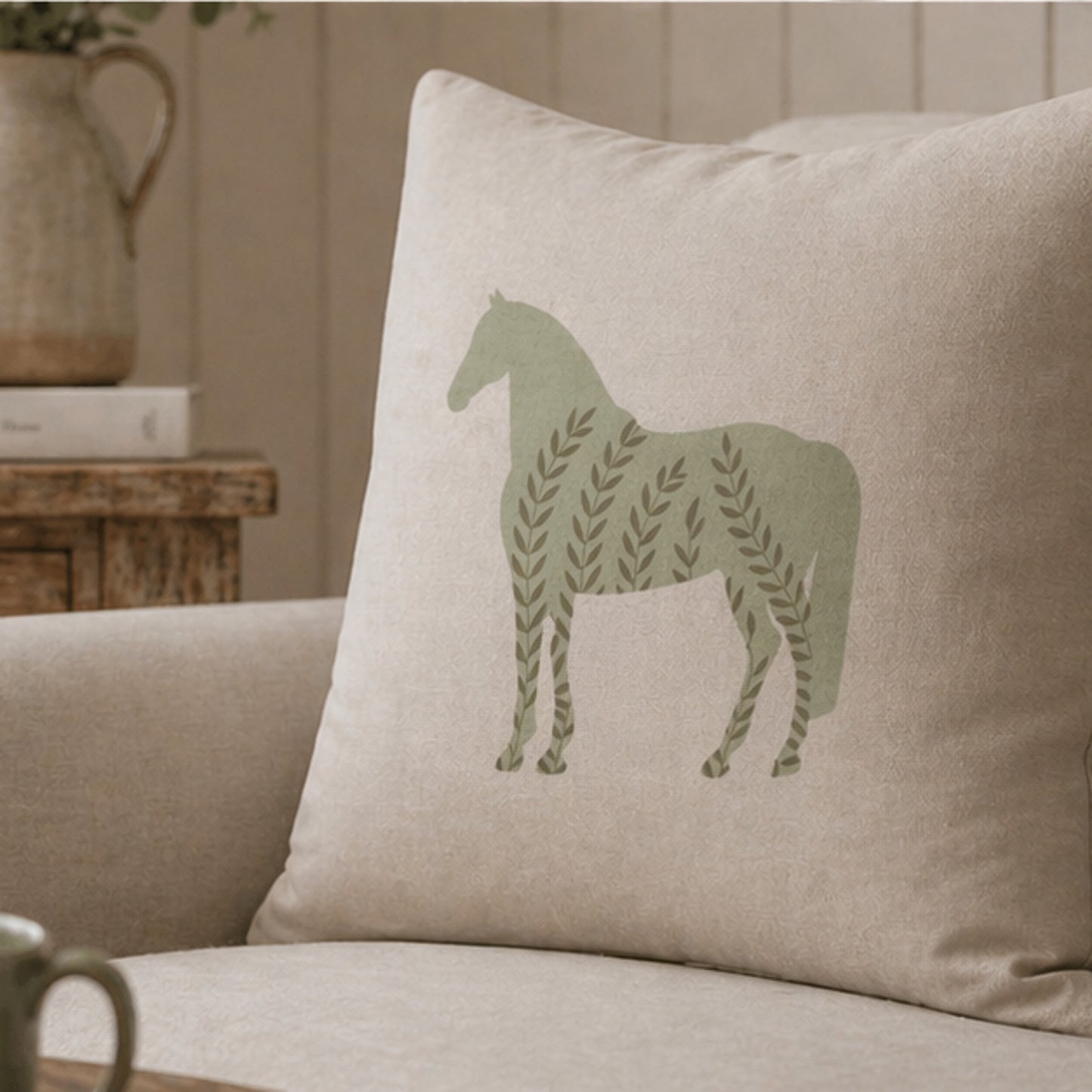 Equestrian Willow Cushion – Sage & Taupe