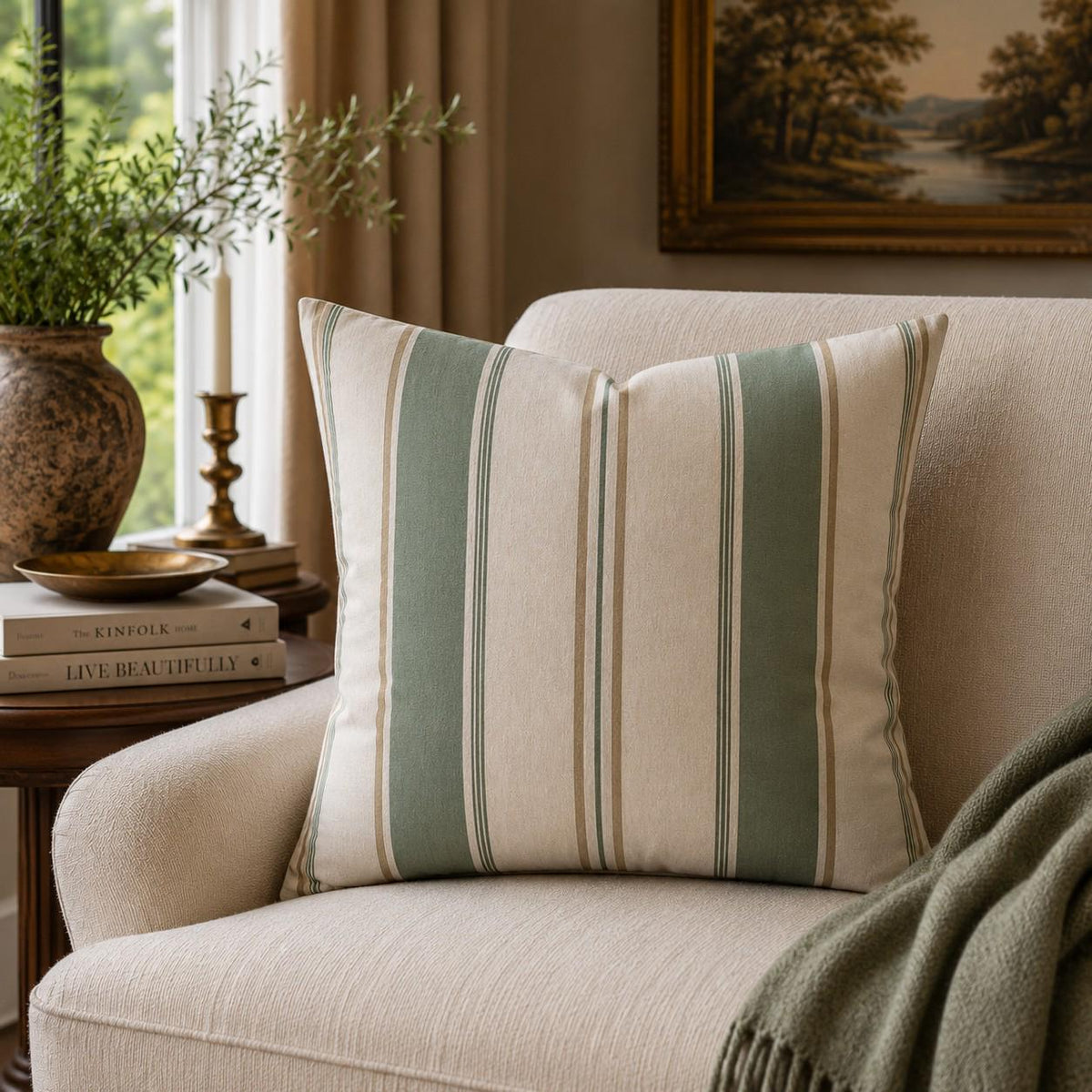 The Signature Willow Stripe Cushion Sage
