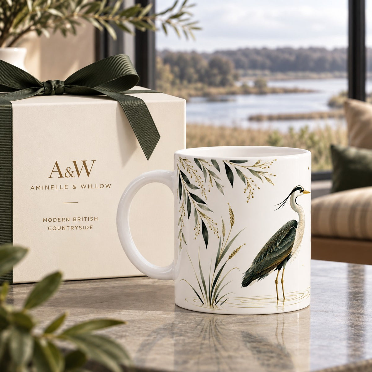 heron mug UK, heron lover gift, heron gift UK, bird lover gift UK, birdwatcher gift, wildlife lover gift, river lover gift, riverside gift, nature lover gift, countryside gift UK, country home gift, British bird gift, birdwatching gift