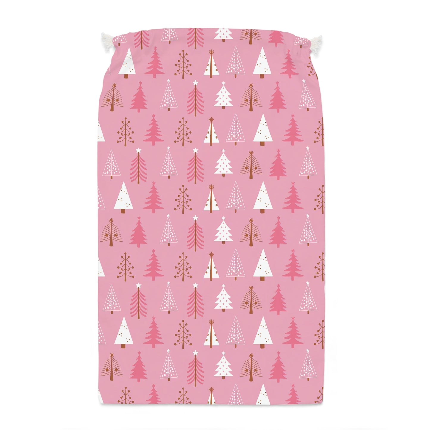 Pink Christmas Sack with Adorable Christmas Tree Designs