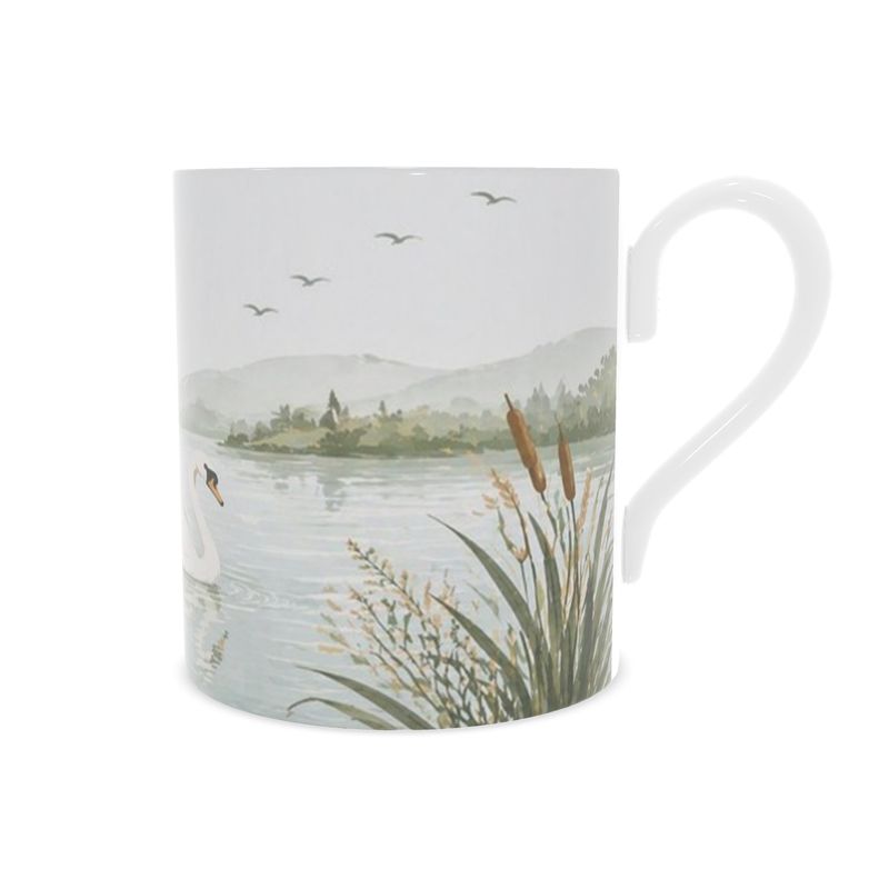 Riverbank Swan Mug – Premium Lakeside Design, Soft Pastel Illustration