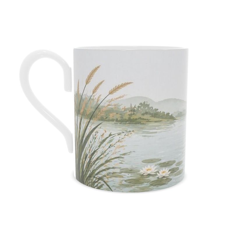 Riverbank Swan Mug – Premium Lakeside Design, Soft Pastel Illustration