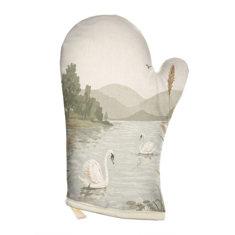 Riverbank Swan Oven Mitts – Watercolour Kitchen Gloves