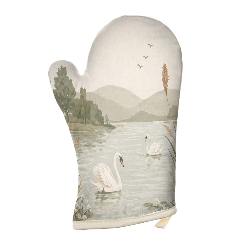 Riverbank Swan Oven Mitts – Watercolour Kitchen Gloves