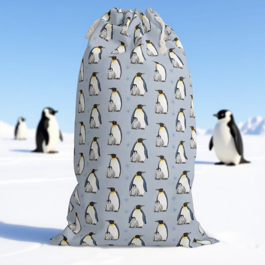 Light Blue Santa Sack with Adorable Penguin Design for Christmas