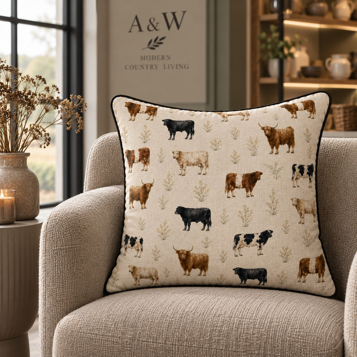 Cow Cushion, Cattle Cushion, Highland Cow Cushion, Cow Lover Gift, Farmer Gift, Farming Gift, Farm Animal Cushion, Country Cushion, Gift for Farmer, Country Home Cushion, Cow Home Decor, British Made Cushion, Farmhouse Cushion